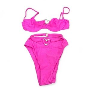 Pink Bikini Set with Heart Detail